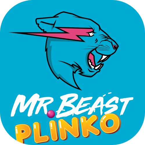 The Mr Beast Casino App logo features bold white and pink text on a black background with diagonal white stripes on top.